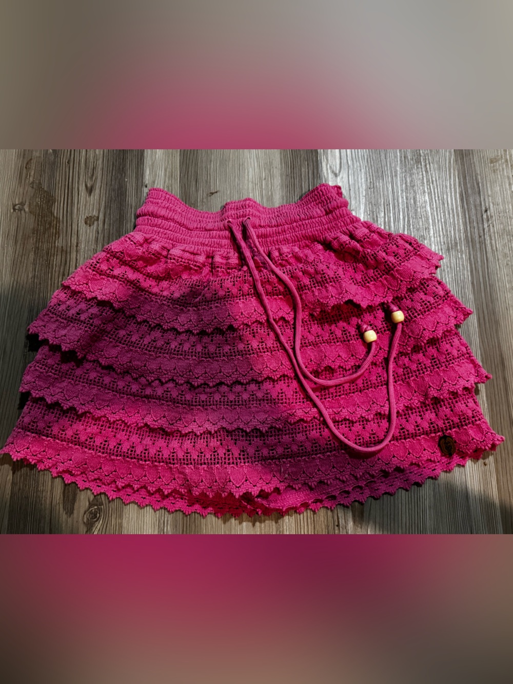 Altar'd State Lace Tiered Knit Skirt Sweater - Fuchsia